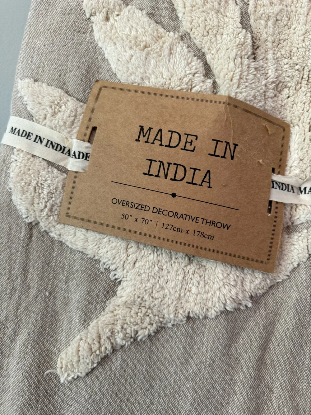 Made in India Cream & Taupe Oversized Decorative Throw 50x70